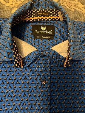 Buttercloth Men’s Blue Geometric Casual Button-Down Shirt - Regular Fit